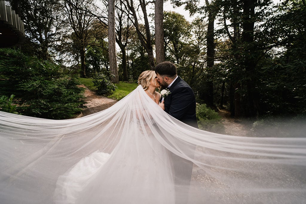 Birde and groom veil shot at Fairyhill
